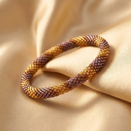 Bracciale a Perline Oro e Viola