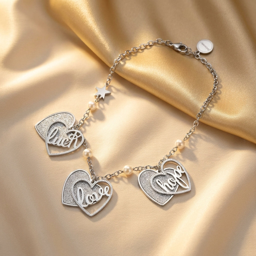 Bracciale Brosway Donna Cuori "Luck Love Hope" – Acciaio Argentato con Perle